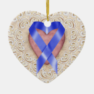 Ornement En Céramique Bleu bleu de la Marine Colon Cancer Ruban du coeur