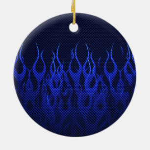 Ornement En Céramique Bleu emballant des flammes sur la copie de fibre