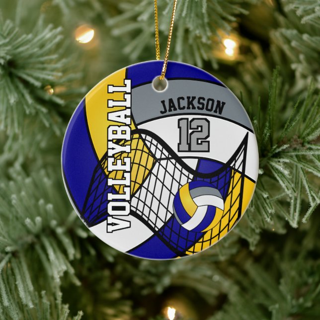 Ornement En Céramique Bleu, Jaune et Gris Personnalisez le 🏐 de volley- (Arbre)