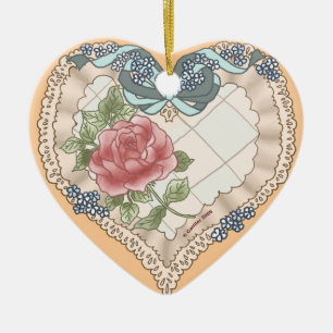 Ornement En Céramique Bleu Lacy Ruban Coeur céramique ornement