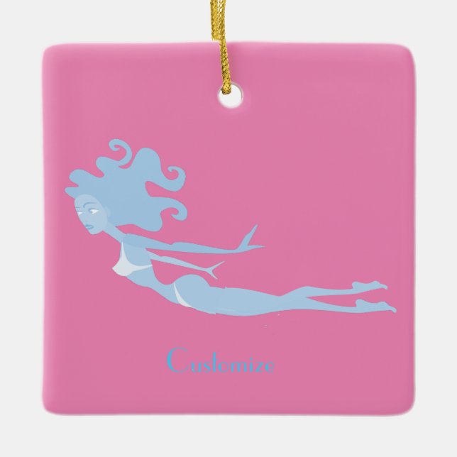 Ornement En Céramique Bleu Mermaid Swimmer Thunder_Cove (Devant)