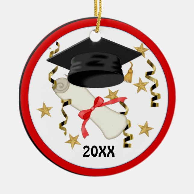 Ornement En Céramique Bleu mortier et diplôme (Devant)