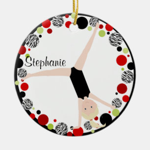 Ornement En Céramique Blonde de gymnaste en rouge, noir et vert Personna