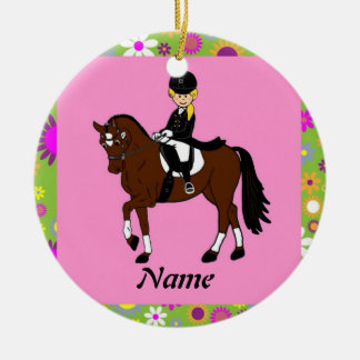 Ornement En Céramique Blonde fille dressage cheval cavalier caricature