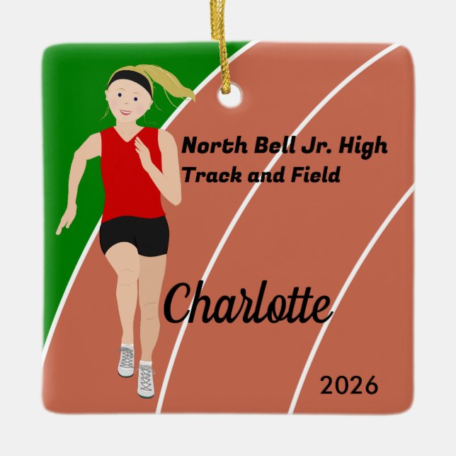 Ornement En Céramique Blonde Track and Field Girl in Red Black (Devant)