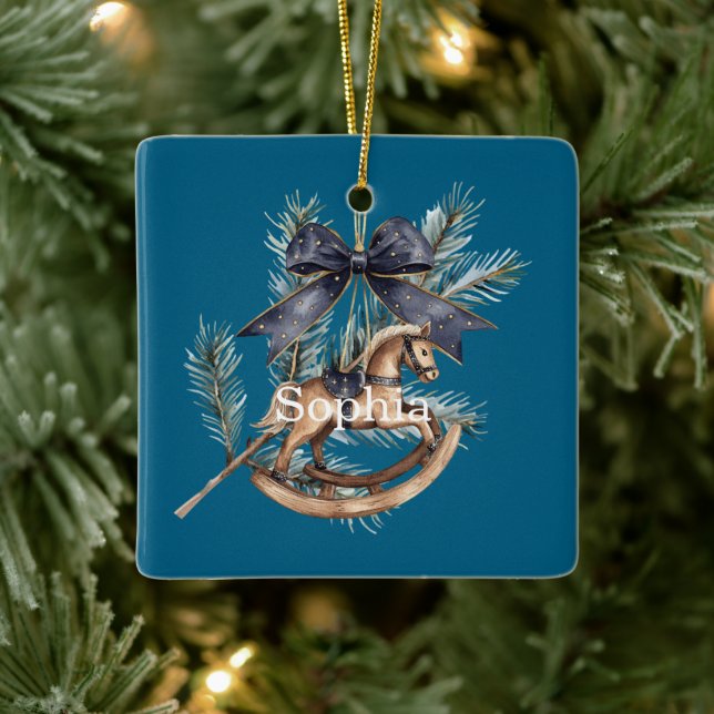 Ornement En Céramique Blue Bow Rocking Horse Christmas (Arbre)