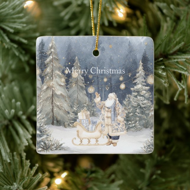 Ornement En Céramique Blue Cream Santa Snow Christmas Trees (Arbre)