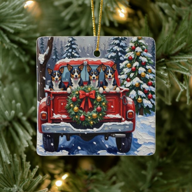 Ornement En Céramique Blue Heeler Christmas Red Truck Holiday (Arbre)