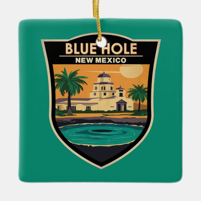 Ornement En Céramique Blue Hole New Mexico Travel Art Badge (Devant)