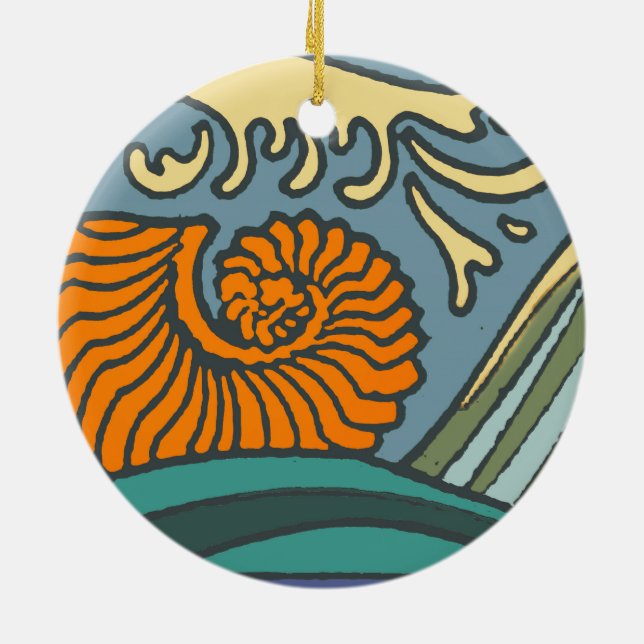 Ornement En Céramique Blue Ocean Waves Nautilus Seashell Motif Nouveau (Dos)