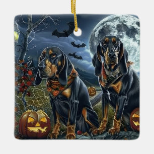Ornement En Céramique Bluetick Coonhound Halloween Éffrayant