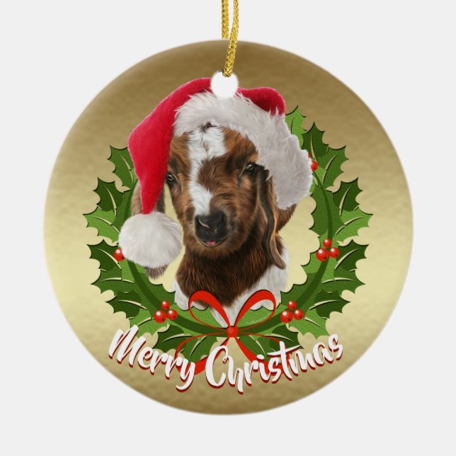 Ornement En Céramique Boer Chèvre Bébé Père Noël (Devant)