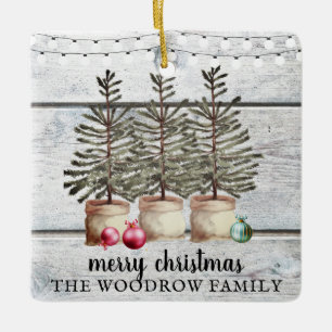Ornement En Céramique Bois rustique Arbres de Noël Nom de famille Vacanc