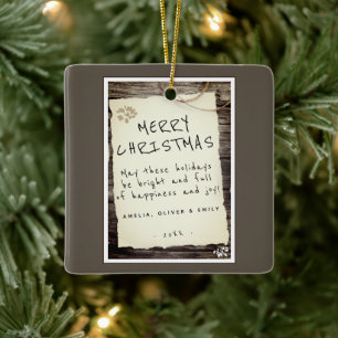 Ornement En Céramique Bois rustique Vieux Script Joyeux Noël