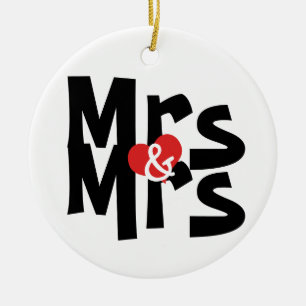 Ornement En Céramique Bold Font Lesbian Mariage Mme et Mme Personnalisée