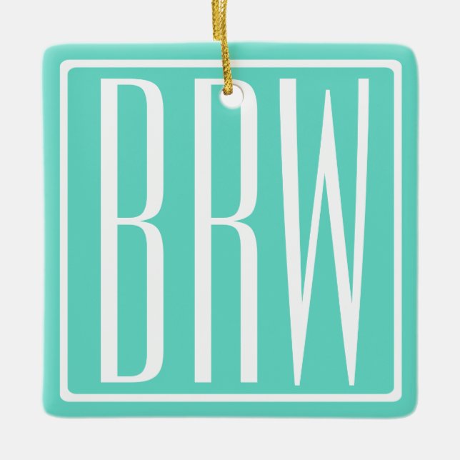 Ornement En Céramique Bold Modern | White on aqua (Devant)