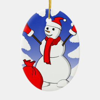 Ornement En Céramique Bonhomme de neige mignon avec les gants et les