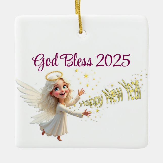 Ornement En Céramique Bonne année Ange Ornament (Devant)