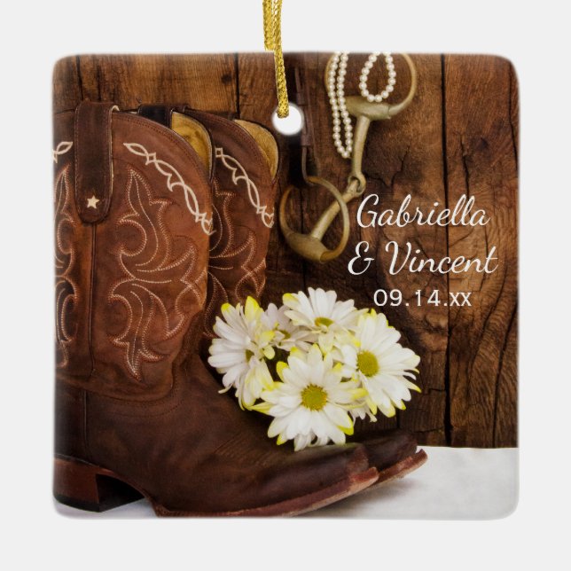 Ornement En Céramique Boots Daisy Horse Mariage Bridesmaid Merci (Devant)