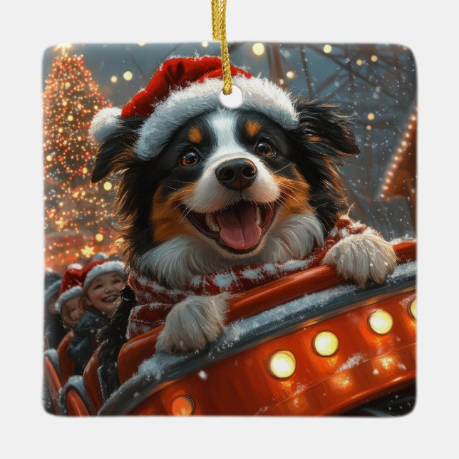 Ornement En Céramique Border Collie Montagnes Russes de Noël (Devant)