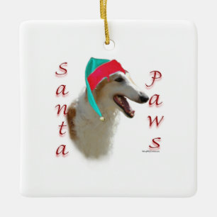 Ornement En Céramique Borzoi Père Noël Paws