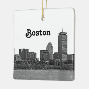 Ornement En Céramique Boston Skyline Etché