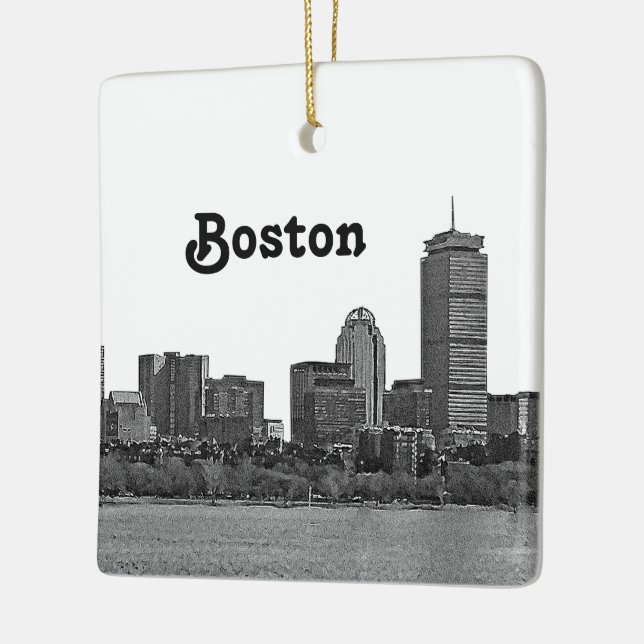 Ornement En Céramique Boston Skyline Etché (Gauche)