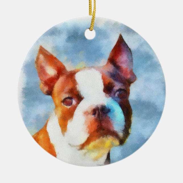 Ornement En Céramique Boston Terrier (Devant)