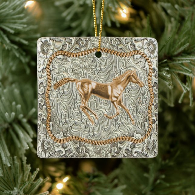 Ornement En Céramique Boucle de ceinture Western Gold Horse (Arbre)