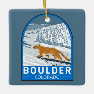 Ornement En Céramique Boulder Colorado Cougar Retro Travel Art Vintage