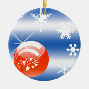 Ornement En Céramique Boule de Noël Flocon bleu blanc rouge