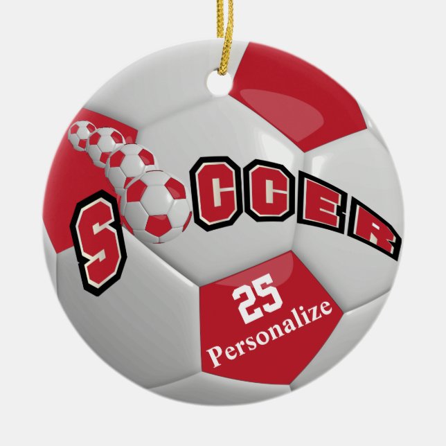 Ornement En Céramique Boule de soccer rouge foncé | Personnaliser (Devant)