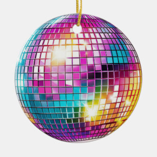 Ornement en céramique boule disco rose