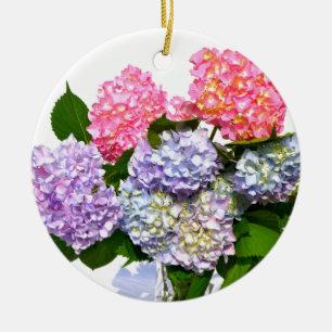 Ornement En Céramique Bouquet d'hortensia bleu rose violet élégant