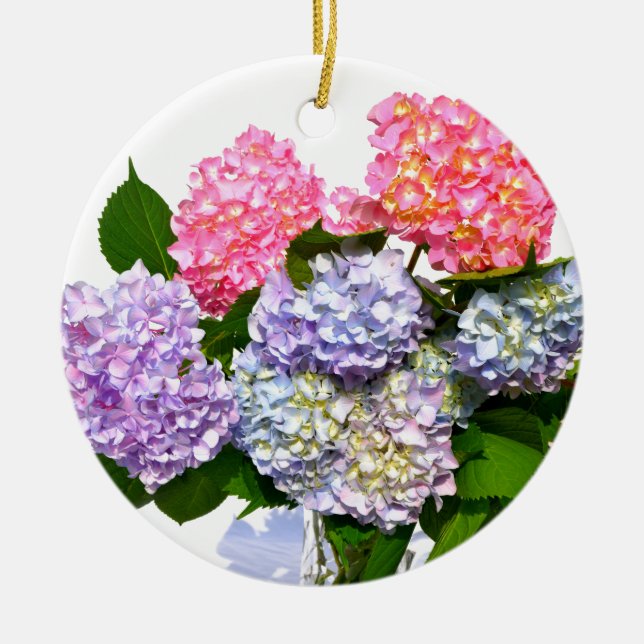 Ornement En Céramique Bouquet d'hortensia bleu rose violet élégant (Devant)
