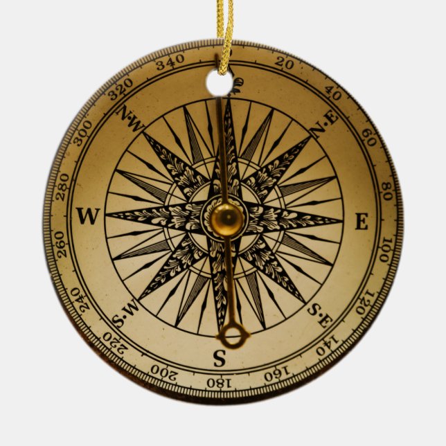 Ornement En Céramique Boussole en laiton vieux nostalgique Steampunk (Devant)