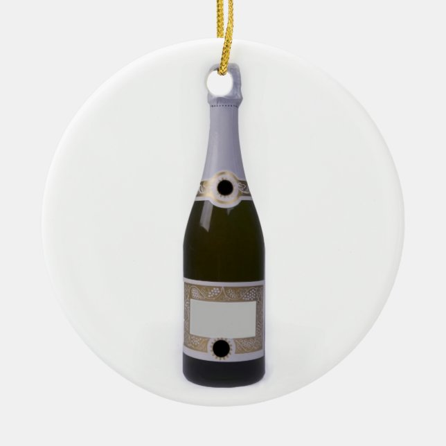 Ornement En Céramique Bouteille de Champagne avec l'étiquette vide (Devant)