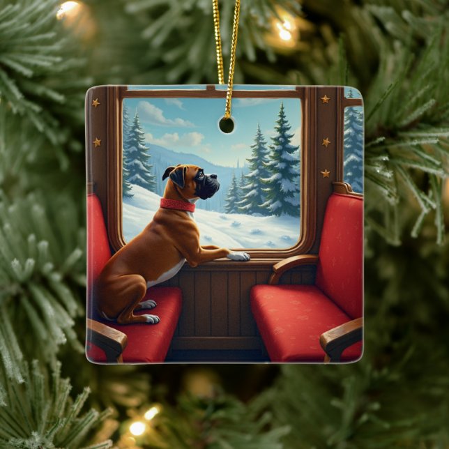 Ornement En Céramique Boxer Christmas Eve Train Ride Painting (Arbre)