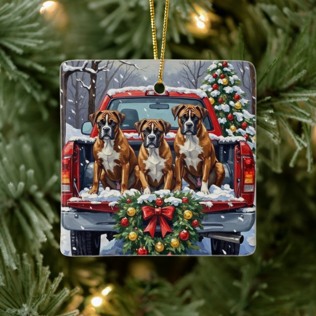 Ornement En Céramique Boxer Christmas Red Truck Holiday (Arbre)
