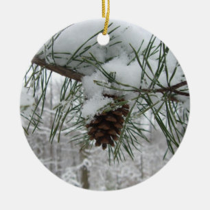 Ornement En Céramique Branche des pins neigeux Photographie de la nature