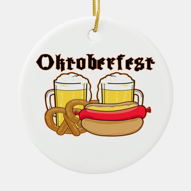 Ornement En Céramique Bratwurst et bière d'Oktoberfest (Devant)