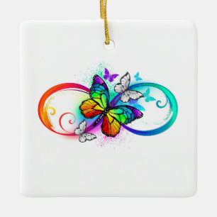 Ornement En Céramique Bright infinity with rainbow butterfly