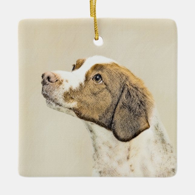 Ornement En Céramique Brittany Peinture - Cute Original Chien Art (Devant)