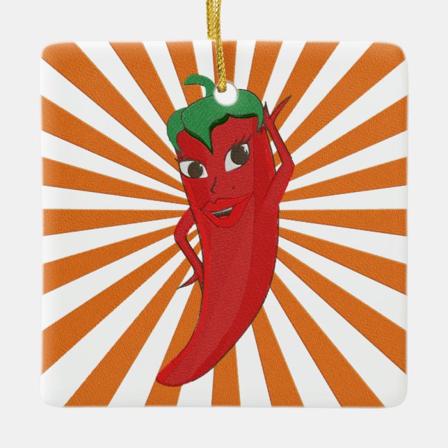 Ornement En Céramique Broderie Red Hot Pepper Diva Faux (Devant)