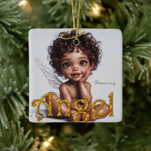 Ornement En Céramique Brown bébé peau Noël Angel