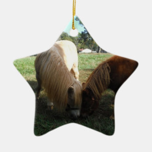 Ornement En Céramique Brown Blond" Chevaux miniatures"Deux Petits Poney
