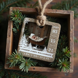 Ornement En Céramique Brown Burlap Pine Tree Baby Birth Statistiques et