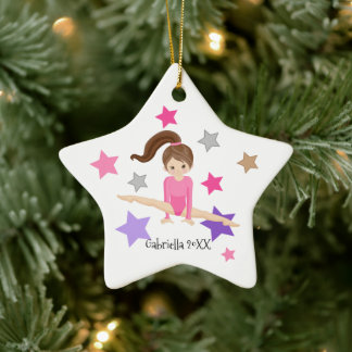 Ornement En Céramique Brown Haired Gymnast Girl Gymnastique Noël