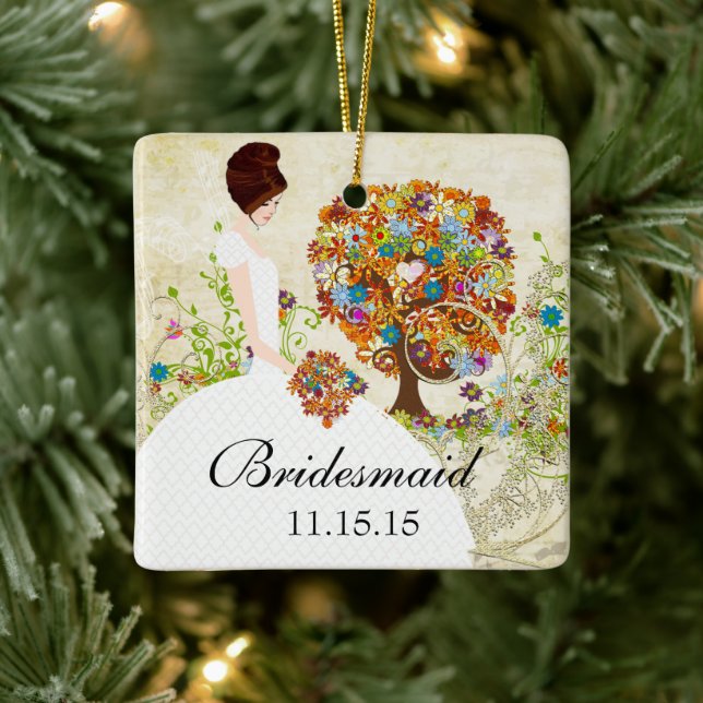Ornement En Céramique Brunette Bridesmaid Cadeaux Arbre à fleurs (Arbre)