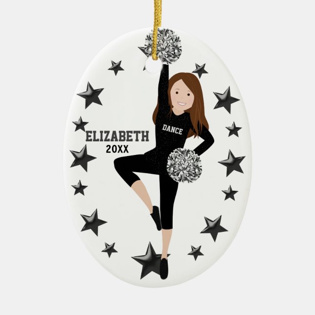 Ornement En Céramique Brunette Pom Squad Argent et Noir (Devant)